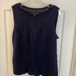 Brooks Brothers Navy Sleeveless Tank Top with Cutout Neckline